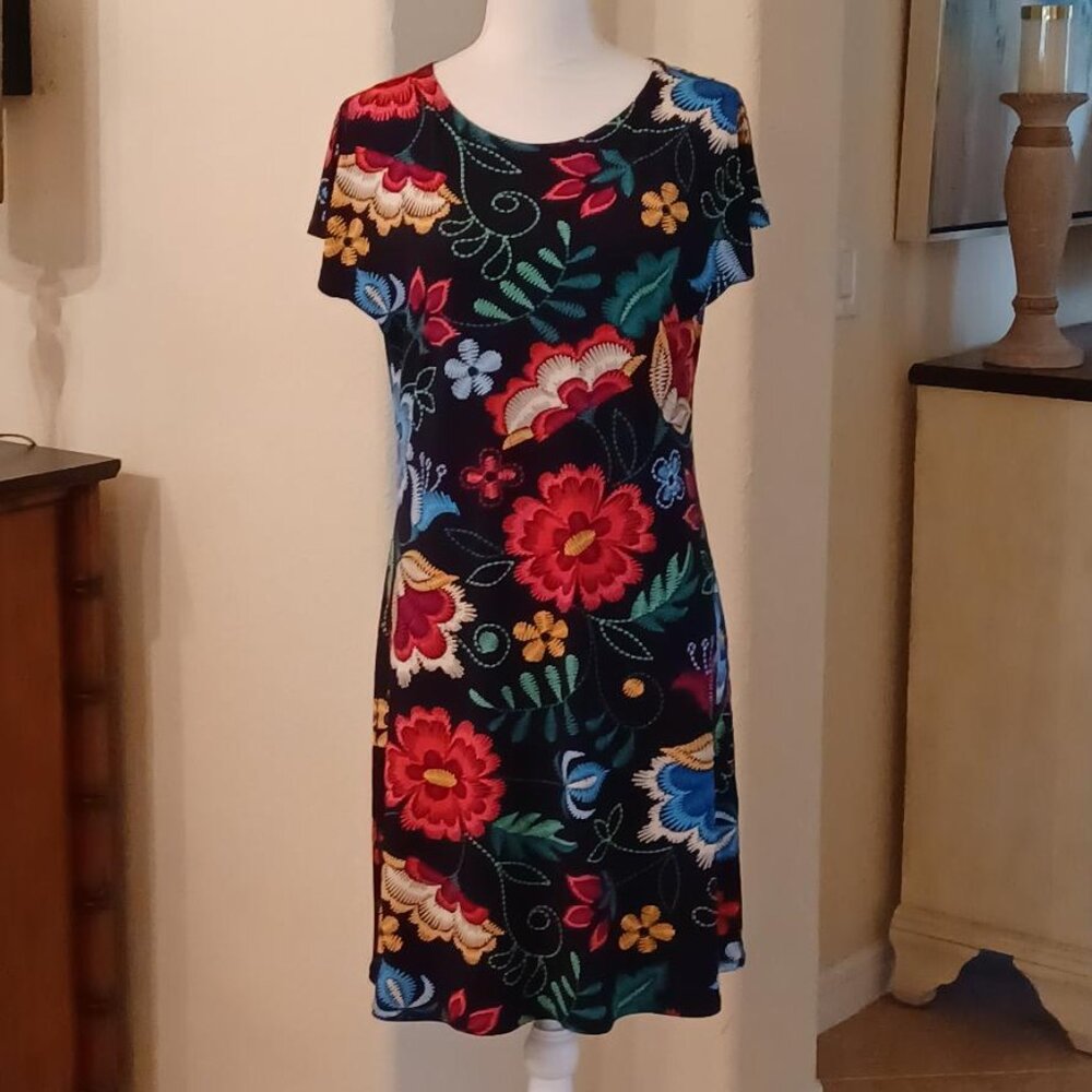 LIKE NEW! Designer Eva Varro Vibrant/Colorful Floral Dress Size Large